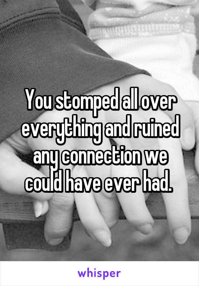 You stomped all over everything and ruined any connection we could have ever had. 