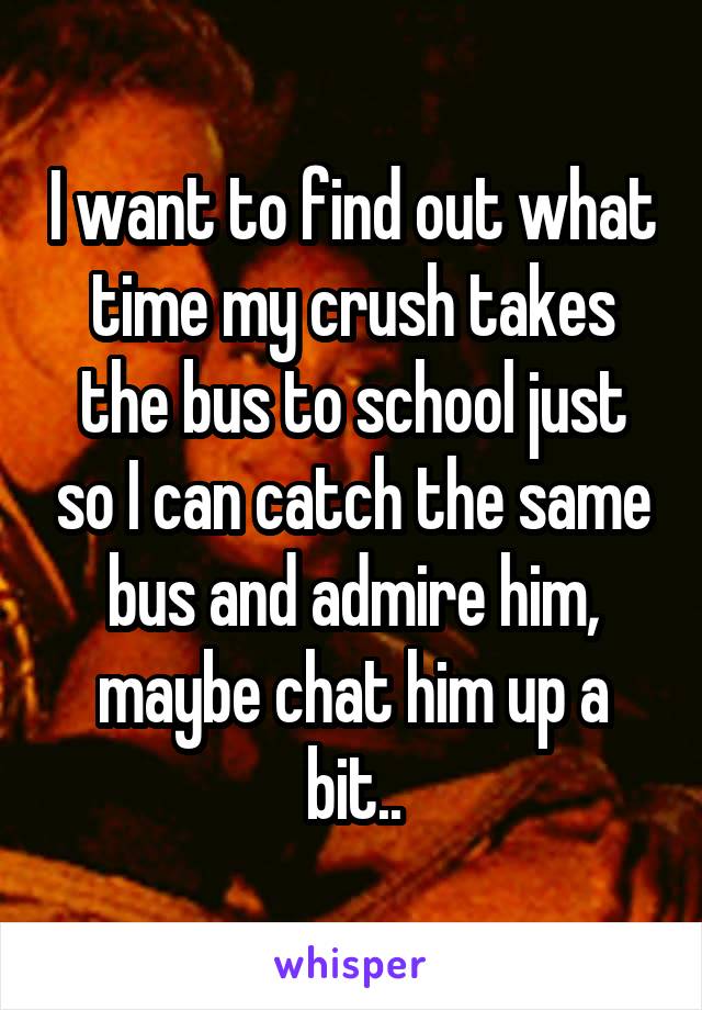 I want to find out what time my crush takes the bus to school just so I can catch the same bus and admire him, maybe chat him up a bit..