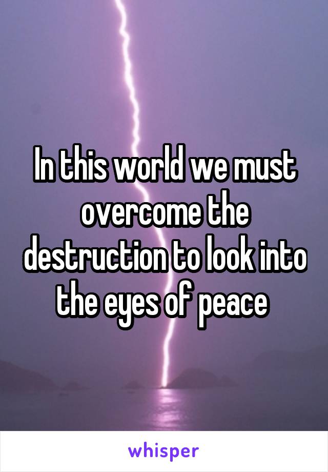 In this world we must overcome the destruction to look into the eyes of peace 