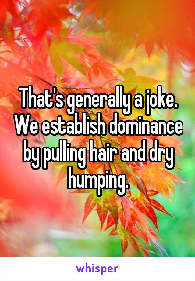 That's generally a joke. We establish dominance by pulling hair and dry humping.