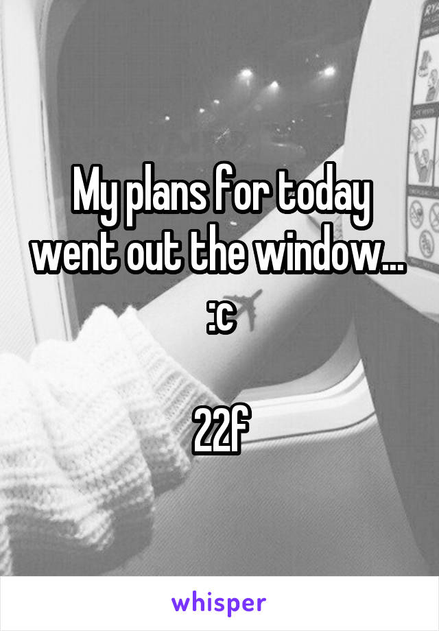 My plans for today went out the window... 
:c

22f