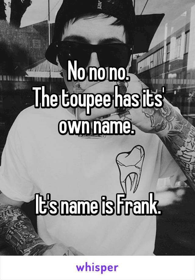 No no no.
The toupee has its' own name. 


It's name is Frank.