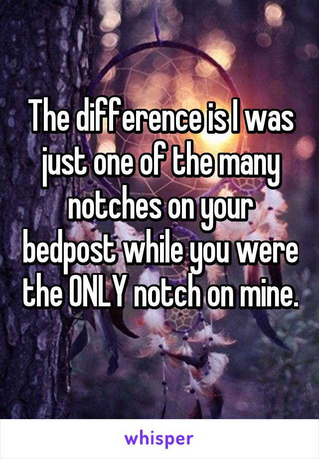 The difference is I was just one of the many notches on your bedpost while you were the ONLY notch on mine. 