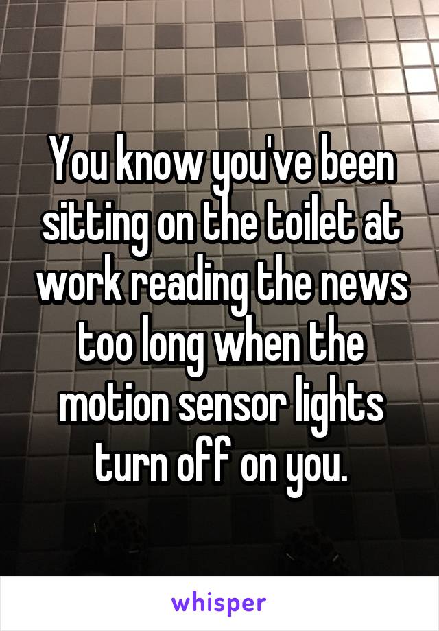 You know you've been sitting on the toilet at work reading the news too long when the motion sensor lights turn off on you.