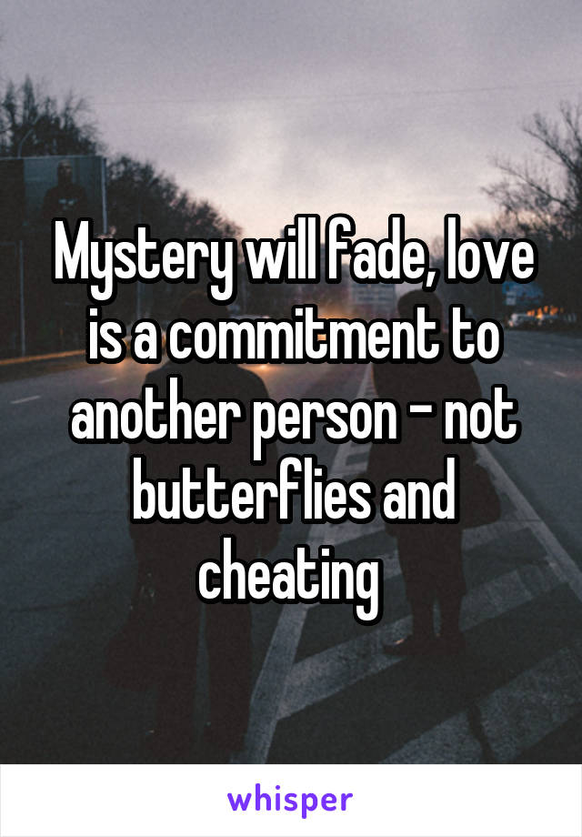 Mystery will fade, love is a commitment to another person - not butterflies and cheating 