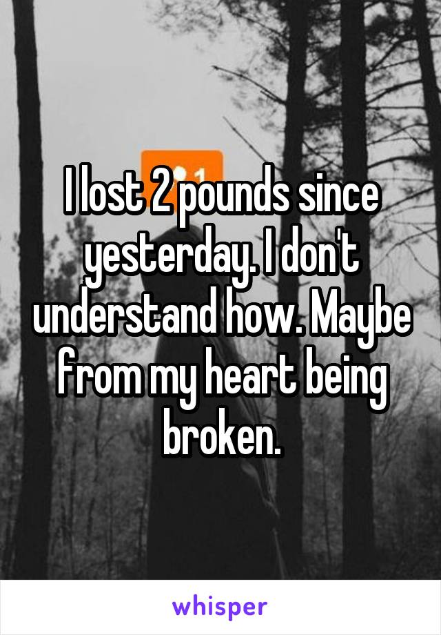 I lost 2 pounds since yesterday. I don't understand how. Maybe from my heart being broken.