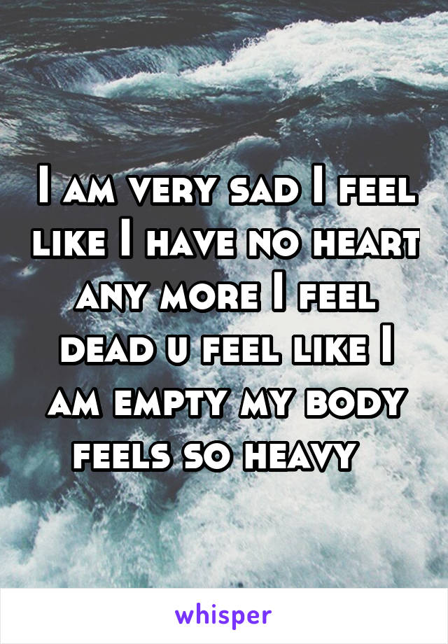 I am very sad I feel like I have no heart any more I feel dead u feel like I am empty my body feels so heavy  