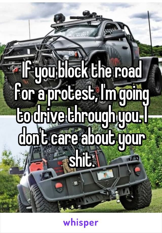 If you block the road for a protest, I'm going to drive through you. I don't care about your shit.