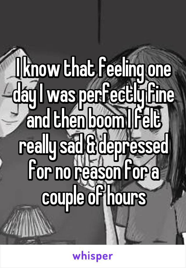 I know that feeling one day I was perfectly fine and then boom I felt really sad & depressed for no reason for a couple of hours