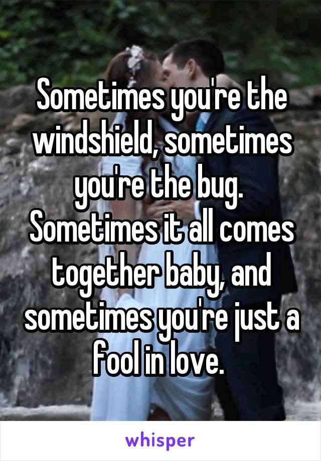 Sometimes you're the windshield, sometimes you're the bug. 
Sometimes it all comes together baby, and sometimes you're just a fool in love. 