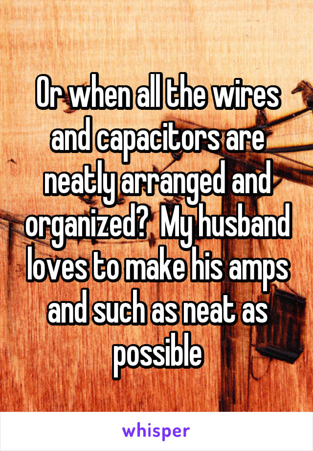 Or when all the wires and capacitors are neatly arranged and organized?  My husband loves to make his amps and such as neat as possible