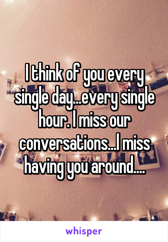 I think of you every single day...every single hour. I miss our conversations...I miss having you around....