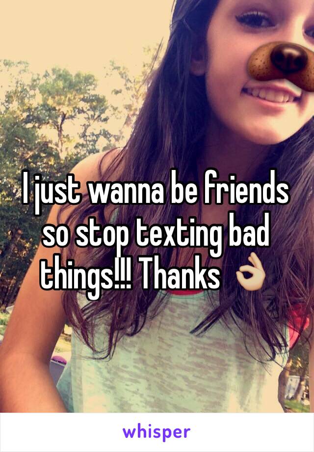 I just wanna be friends so stop texting bad things!!! Thanks 👌🏼