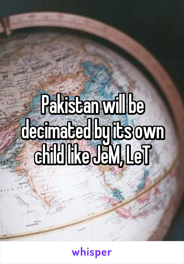 Pakistan will be decimated by its own child like JeM, LeT