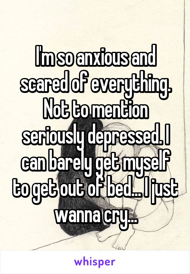 I'm so anxious and scared of everything. Not to mention seriously depressed. I can barely get myself to get out of bed... I just wanna cry...