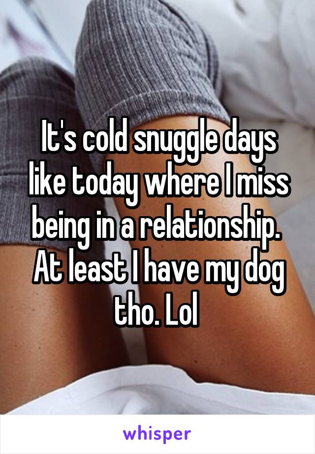 It's cold snuggle days like today where I miss being in a relationship. 
At least I have my dog tho. Lol 