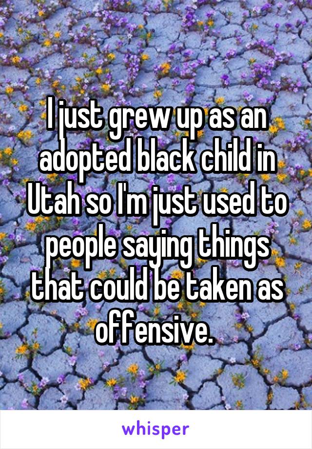 I just grew up as an adopted black child in Utah so I'm just used to people saying things that could be taken as offensive. 