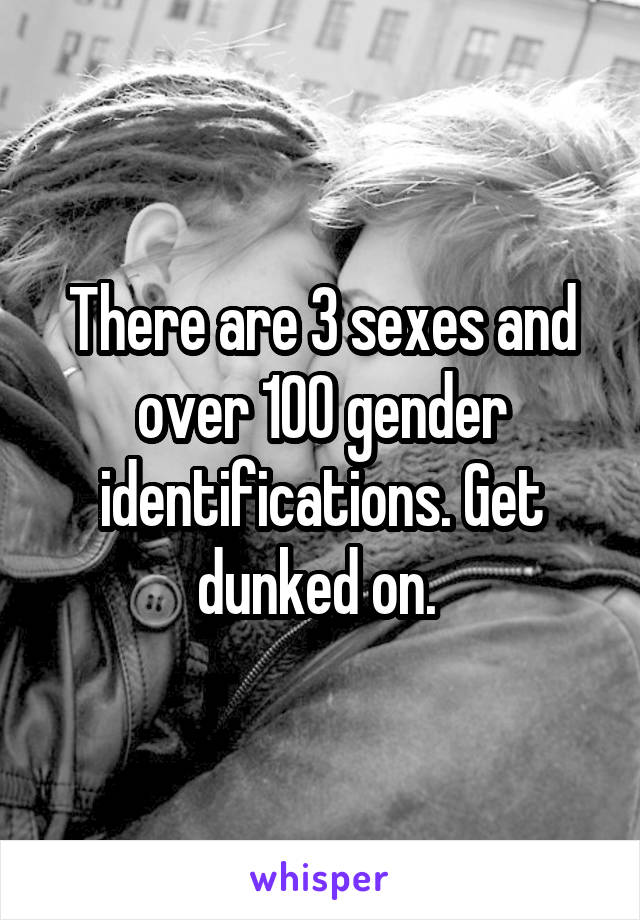 There are 3 sexes and over 100 gender identifications. Get dunked on. 