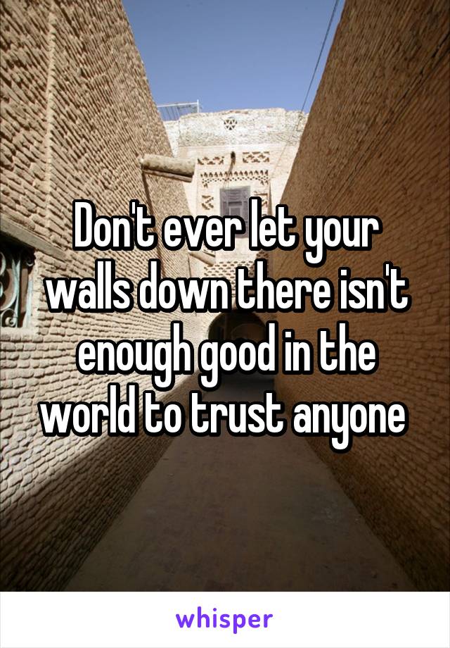 Don't ever let your walls down there isn't enough good in the world to trust anyone 