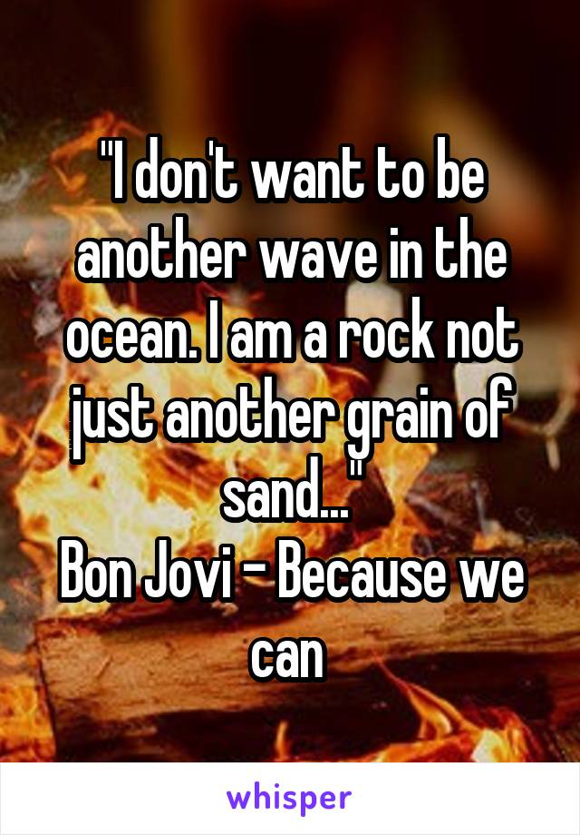 "I don't want to be another wave in the ocean. I am a rock not just another grain of sand..."
Bon Jovi - Because we can 