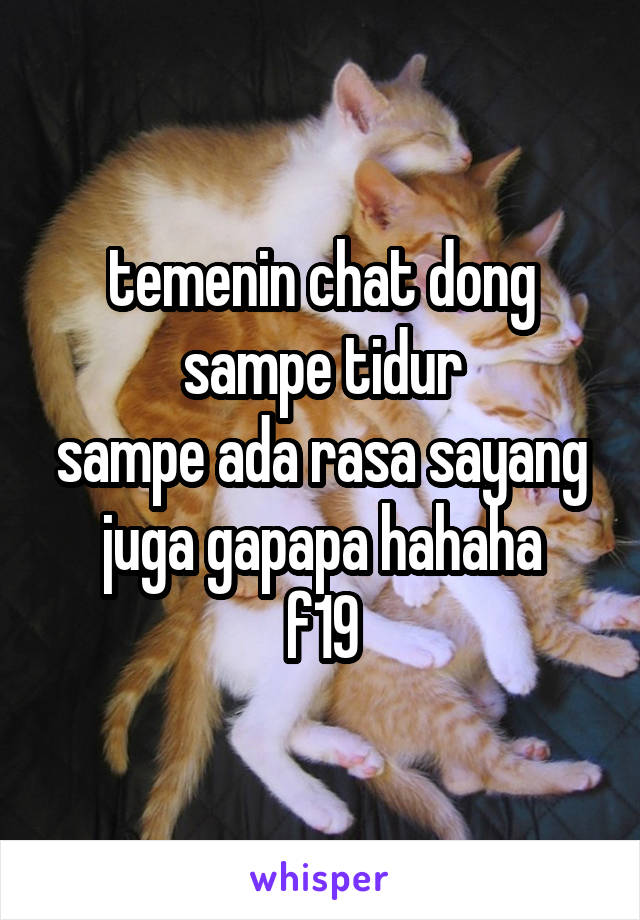 temenin chat dong sampe tidur
sampe ada rasa sayang juga gapapa hahaha
f19