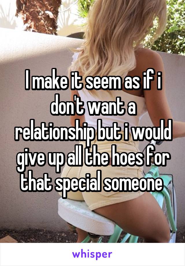 I make it seem as if i don't want a relationship but i would give up all the hoes for that special someone 