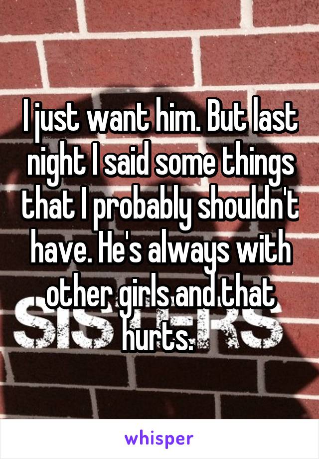 I just want him. But last night I said some things that I probably shouldn't have. He's always with other girls and that hurts. 