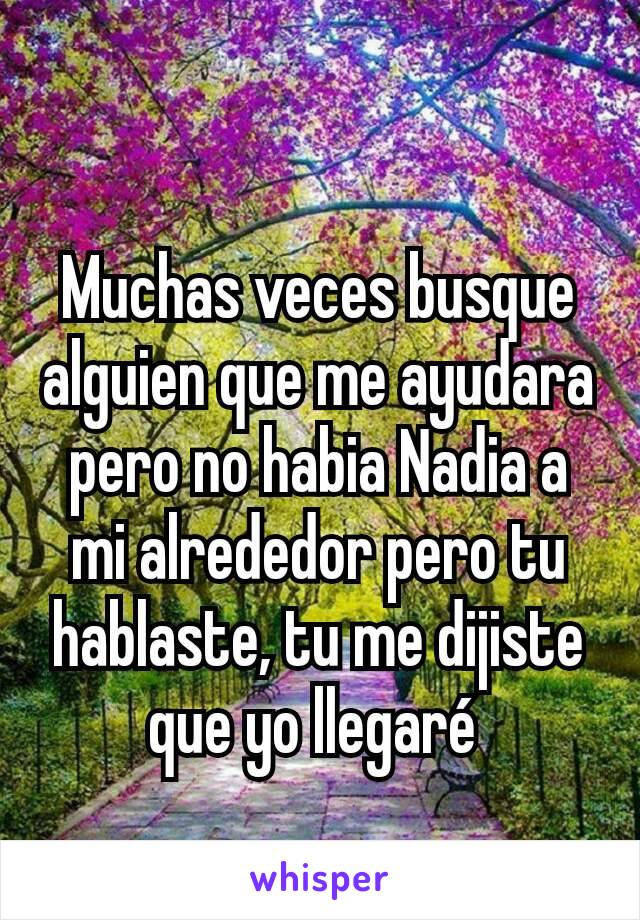 Muchas veces busque alguien que me ayudara pero no habia Nadia a mi alrededor pero tu hablaste, tu me dijiste que yo llegaré 