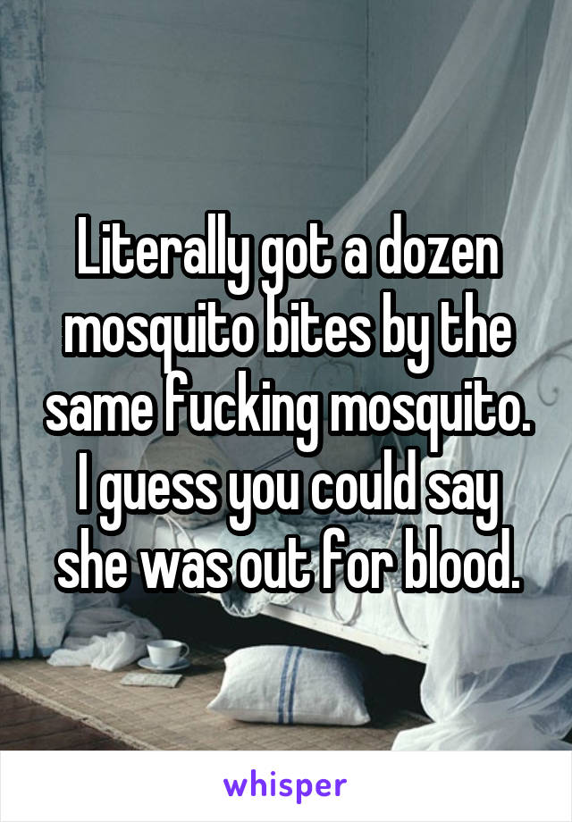 Literally got a dozen mosquito bites by the same fucking mosquito. I guess you could say she was out for blood.