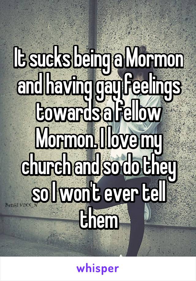 It sucks being a Mormon and having gay feelings towards a fellow Mormon. I love my church and so do they so I won't ever tell them