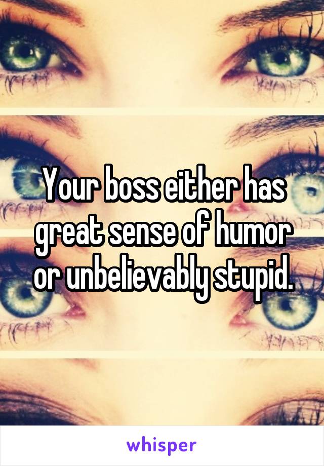 Your boss either has great sense of humor or unbelievably stupid.