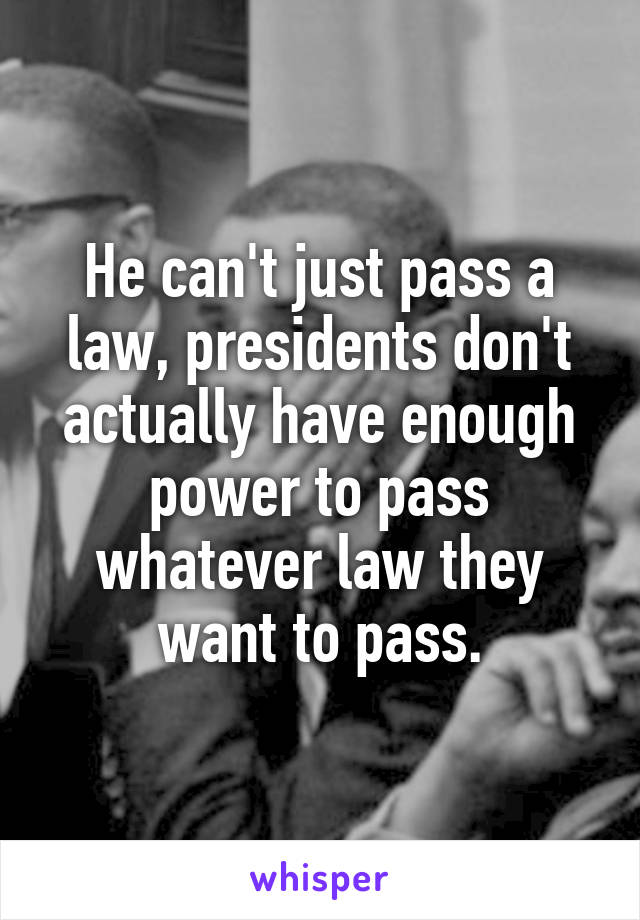 He can't just pass a law, presidents don't actually have enough power to pass whatever law they want to pass.