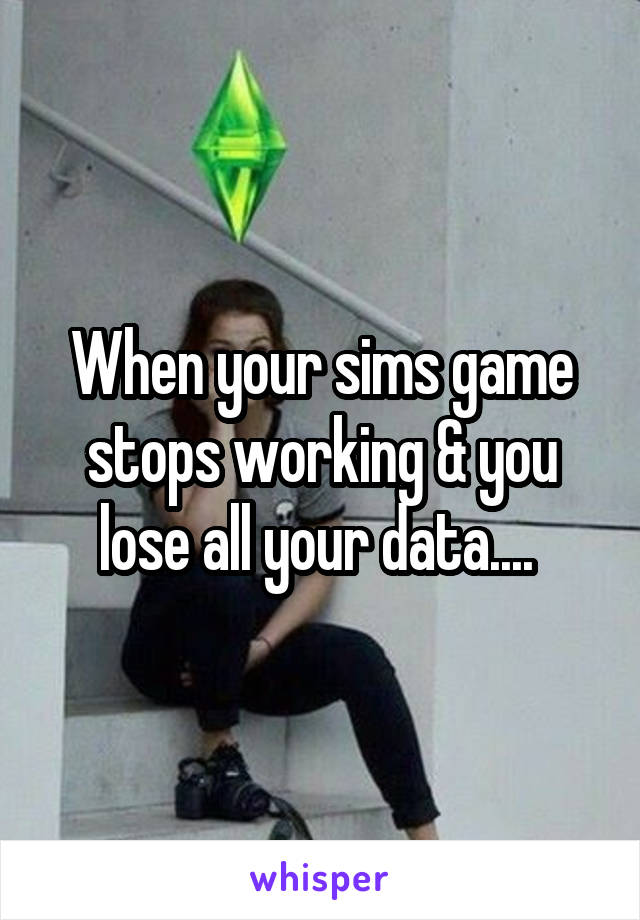 When your sims game stops working & you lose all your data.... 