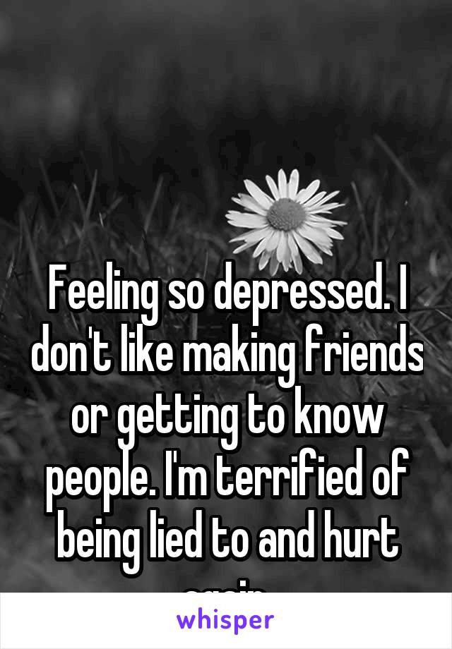 



Feeling so depressed. I don't like making friends or getting to know people. I'm terrified of being lied to and hurt again 