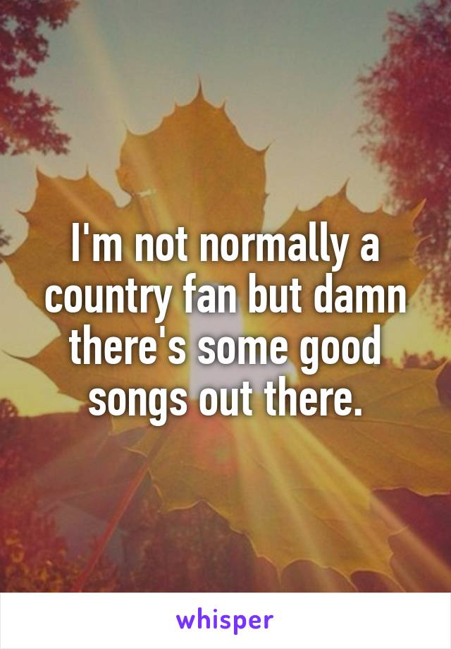 I'm not normally a country fan but damn there's some good songs out there.