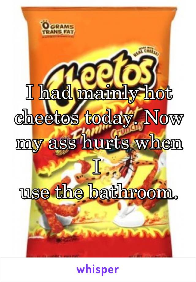 I had mainly hot cheetos today. Now my ass hurts when I 
use the bathroom.