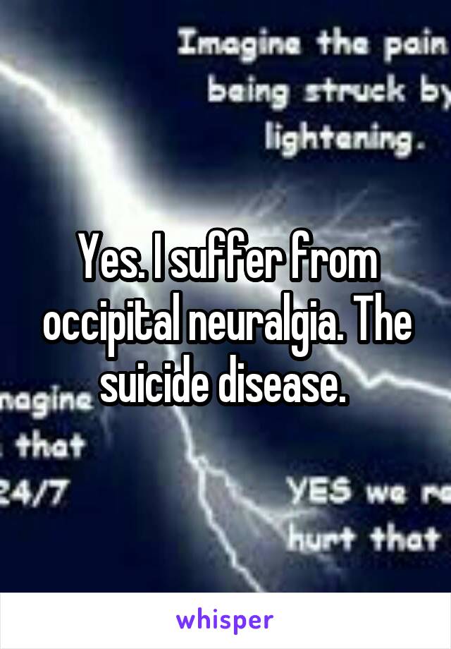 Yes. I suffer from occipital neuralgia. The suicide disease. 