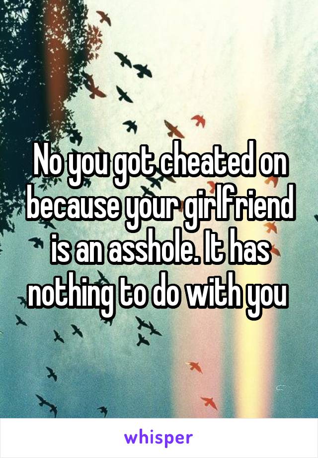 No you got cheated on because your girlfriend is an asshole. It has nothing to do with you 