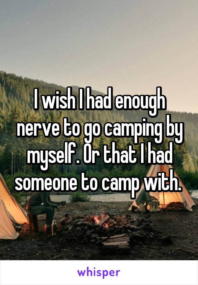 I wish I had enough nerve to go camping by myself. Or that I had someone to camp with. 