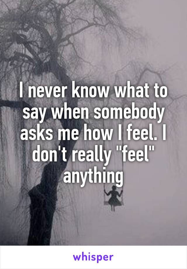 I never know what to say when somebody asks me how I feel. I don't really "feel" anything