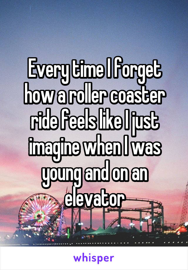 Every time I forget how a roller coaster ride feels like I just imagine when I was young and on an elevator