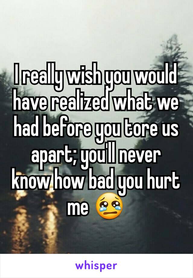 I really wish you would have realized what we had before you tore us apart; you'll never know how bad you hurt me 😢