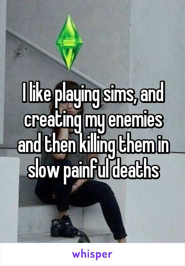 I like playing sims, and creating my enemies and then killing them in slow painful deaths