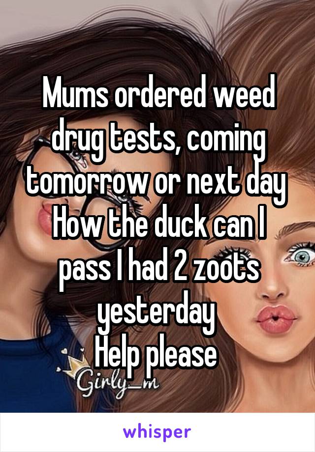 Mums ordered weed drug tests, coming tomorrow or next day 
How the duck can I pass I had 2 zoots yesterday 
Help please 