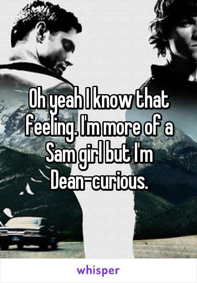 Oh yeah I know that feeling. I'm more of a Sam girl but I'm Dean-curious.