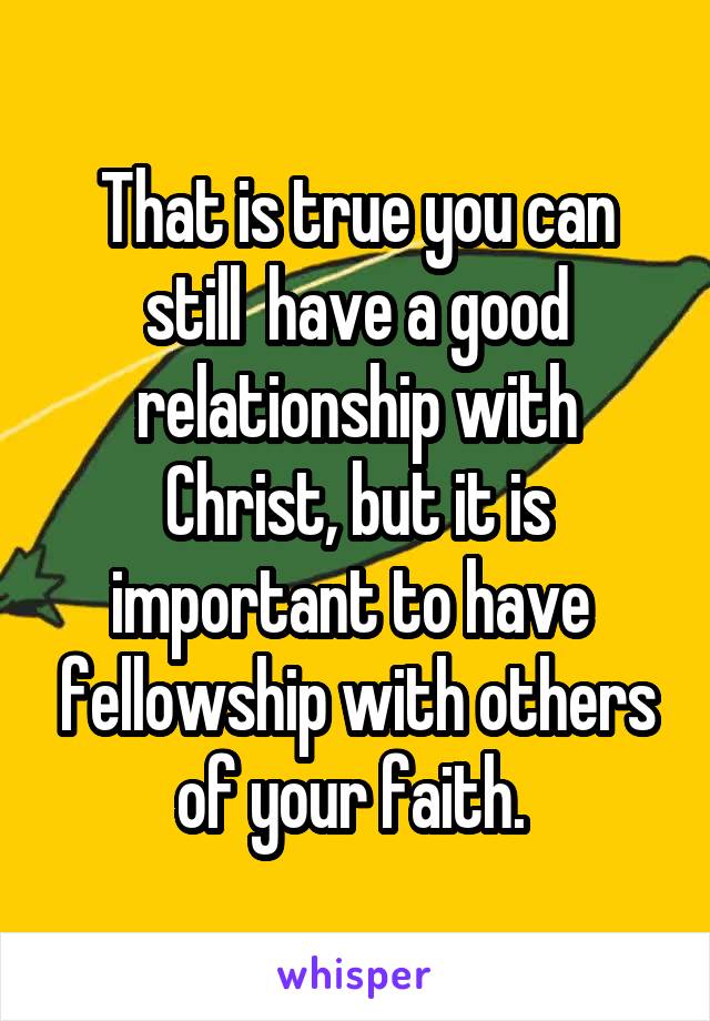 That is true you can still  have a good relationship with Christ, but it is important to have  fellowship with others of your faith. 