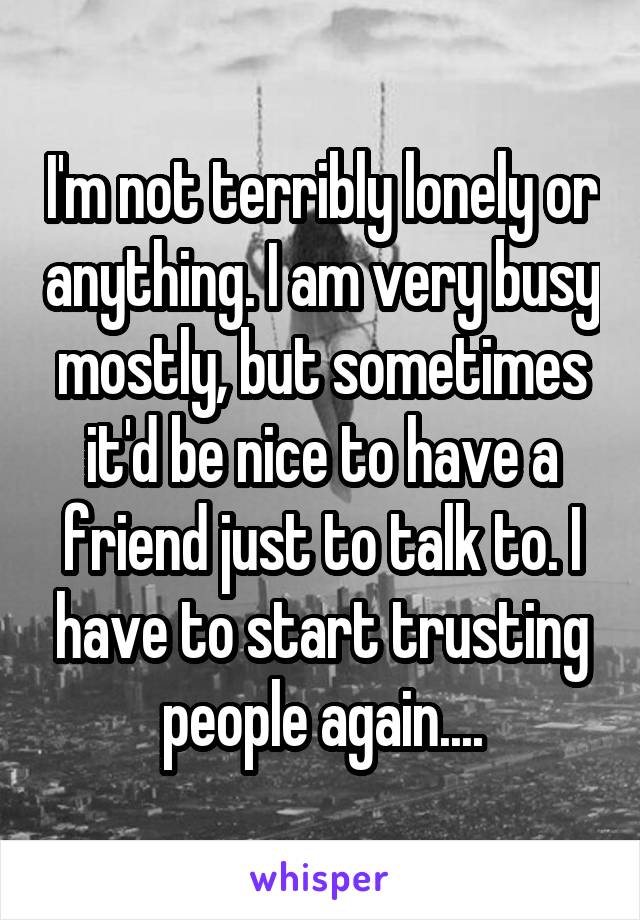 I'm not terribly lonely or anything. I am very busy mostly, but sometimes it'd be nice to have a friend just to talk to. I have to start trusting people again....