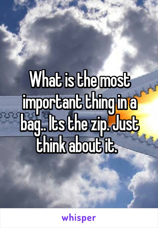 What is the most important thing in a bag.. Its the zip. Just think about it.  