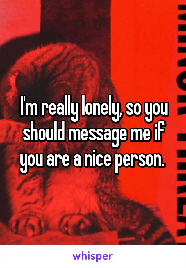 I'm really lonely, so you should message me if you are a nice person. 