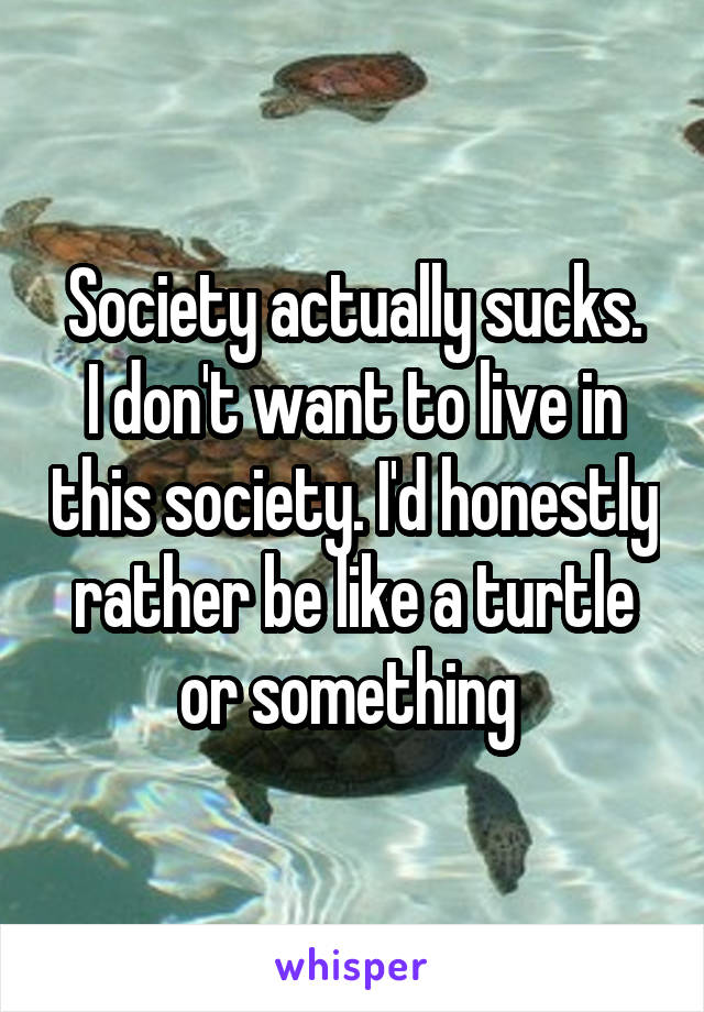 Society actually sucks.
I don't want to live in this society. I'd honestly rather be like a turtle or something 